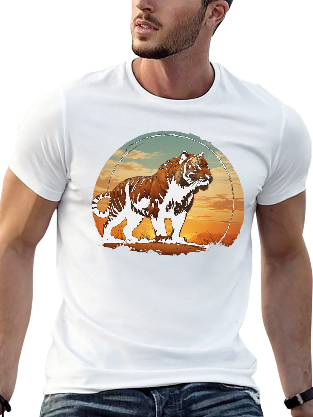 Tiger Sunset Graphic Black T-Shirt