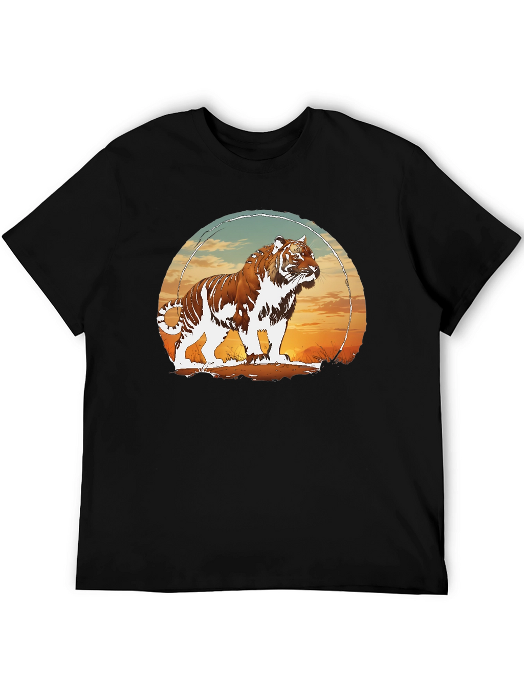 Tiger Sunset Graphic Black T-Shirt