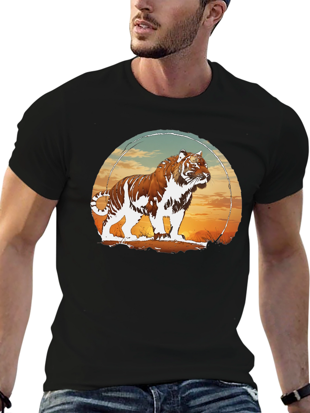 Tiger Sunset Graphic Black T-Shirt