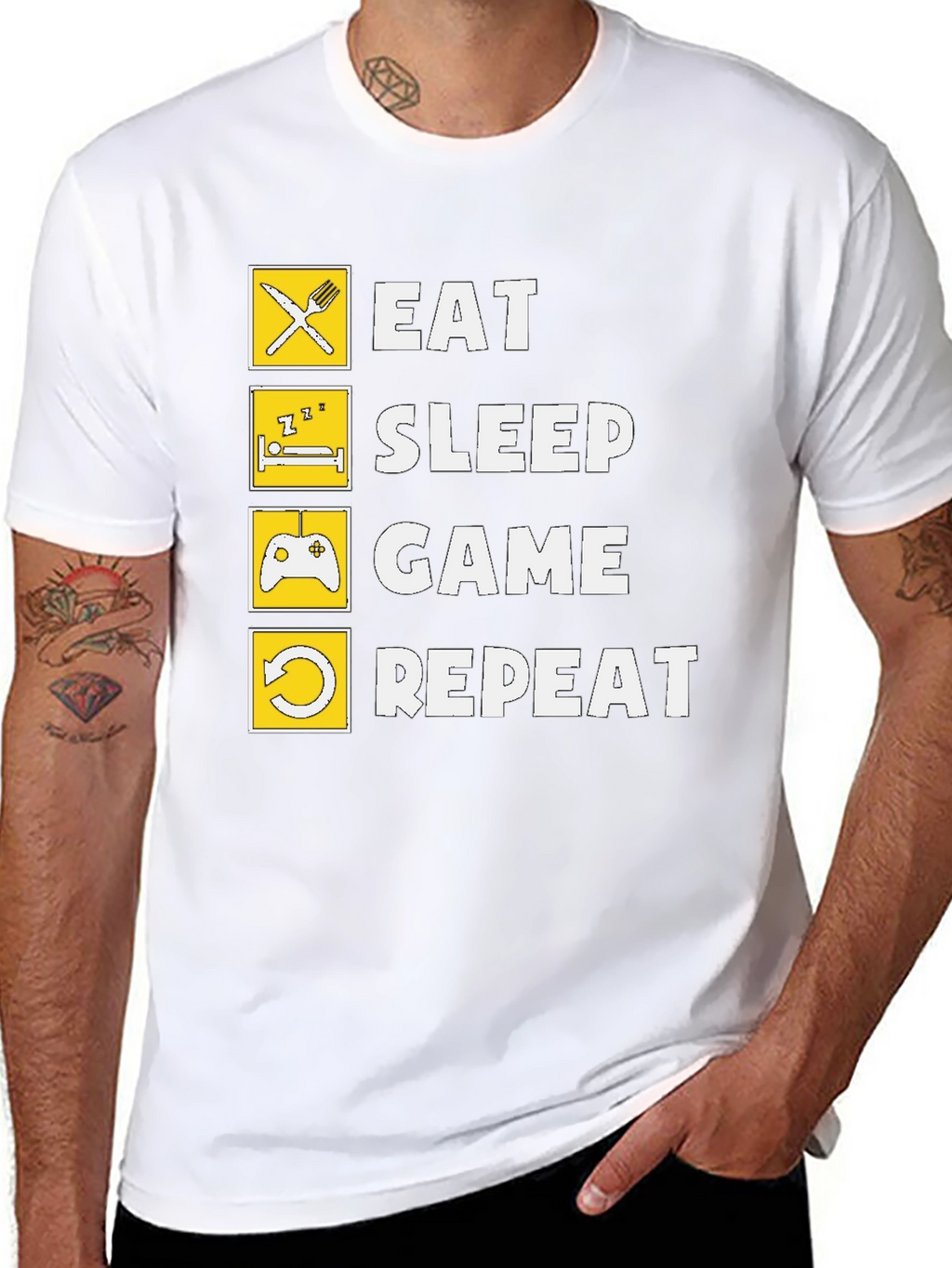 Eat Sleep Game Repeat Black Graphic Tee
