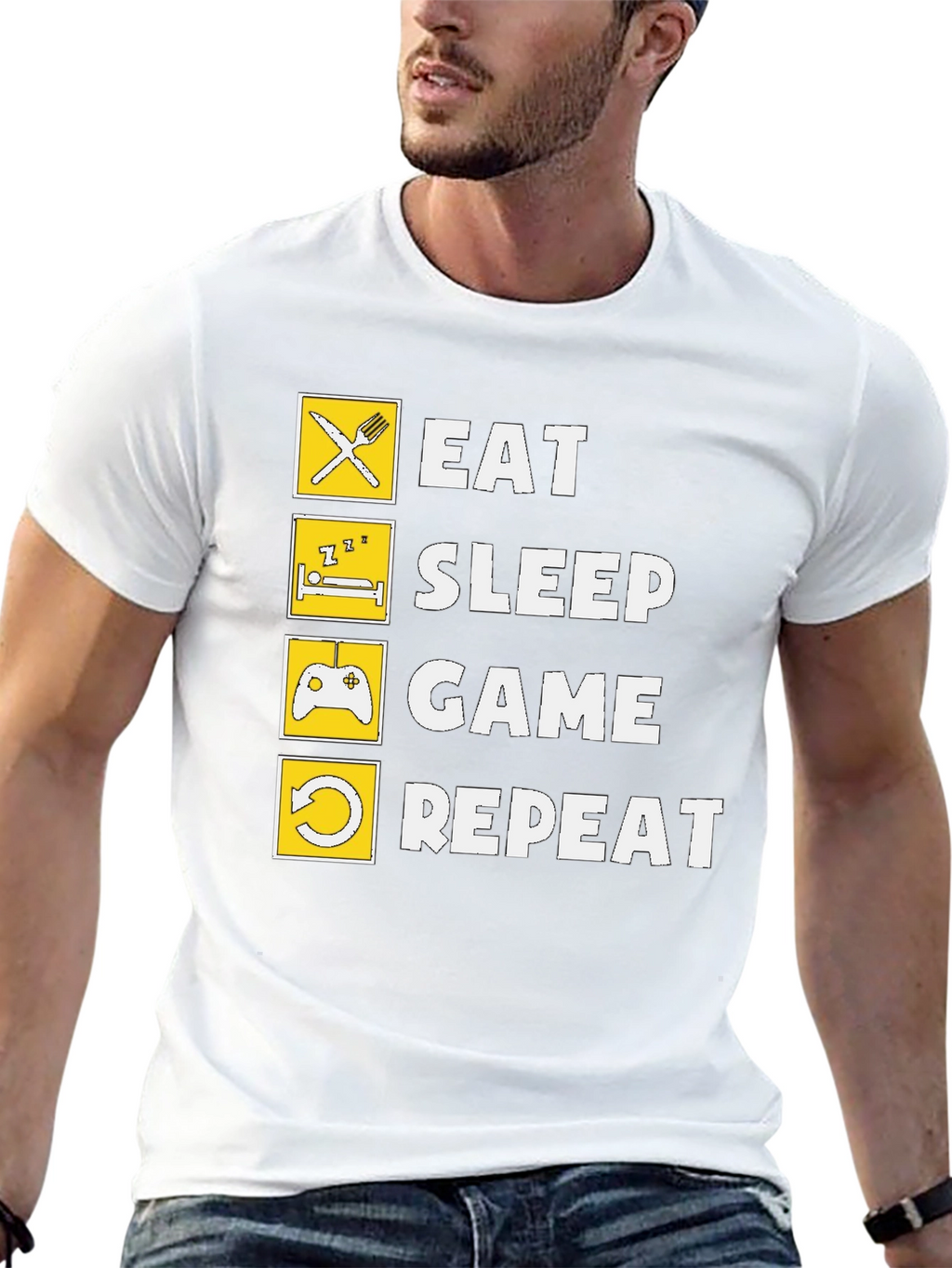 Eat Sleep Game Repeat Black Graphic Tee