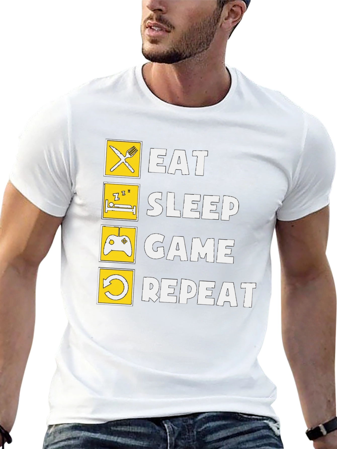 Eat Sleep Game Repeat Black Graphic Tee