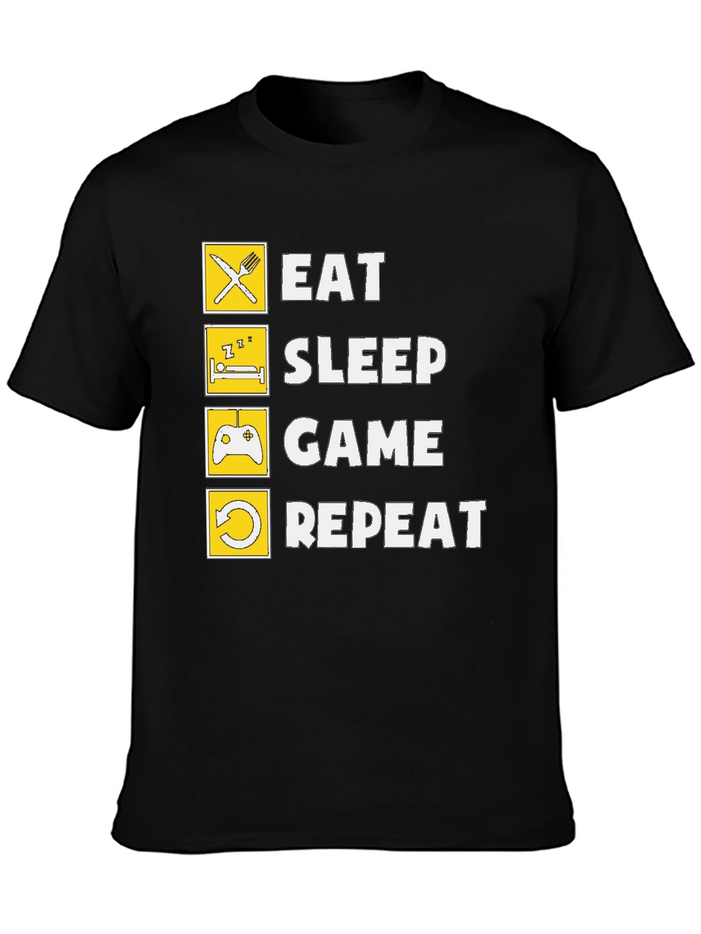 Eat Sleep Game Repeat Black Graphic Tee