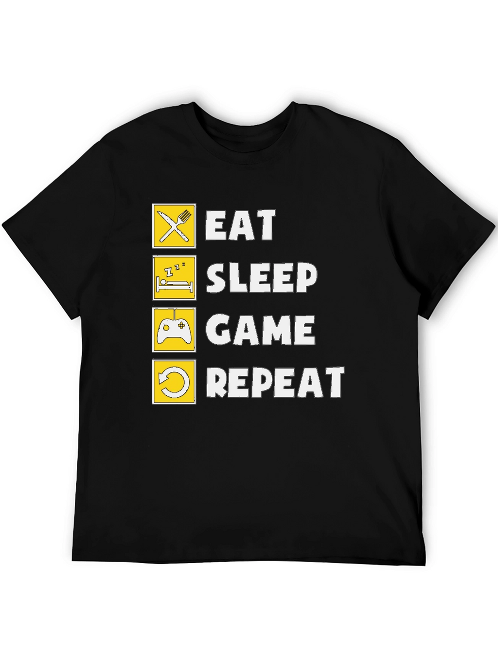Eat Sleep Game Repeat Black Graphic Tee