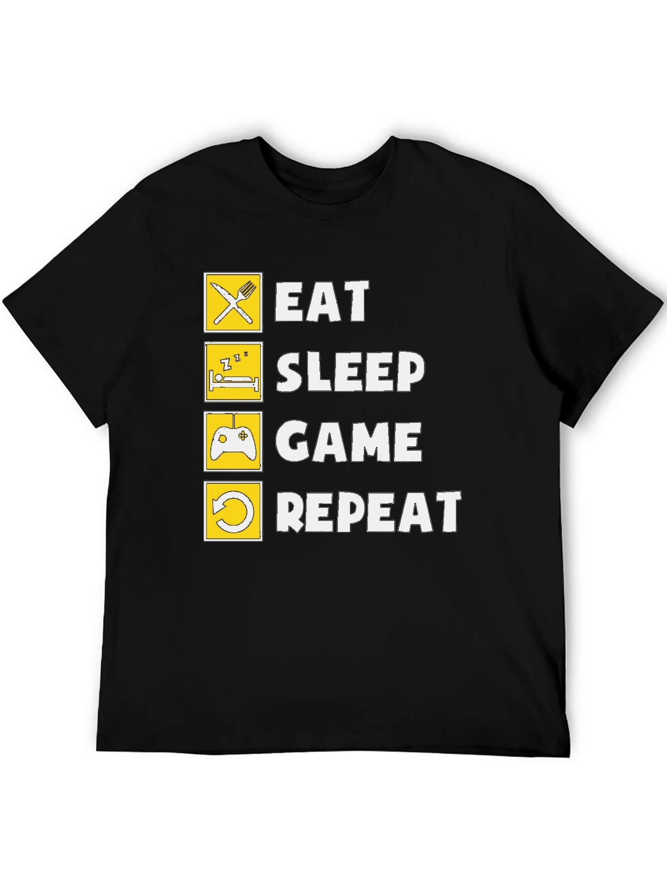Eat Sleep Game Repeat Black Graphic Tee