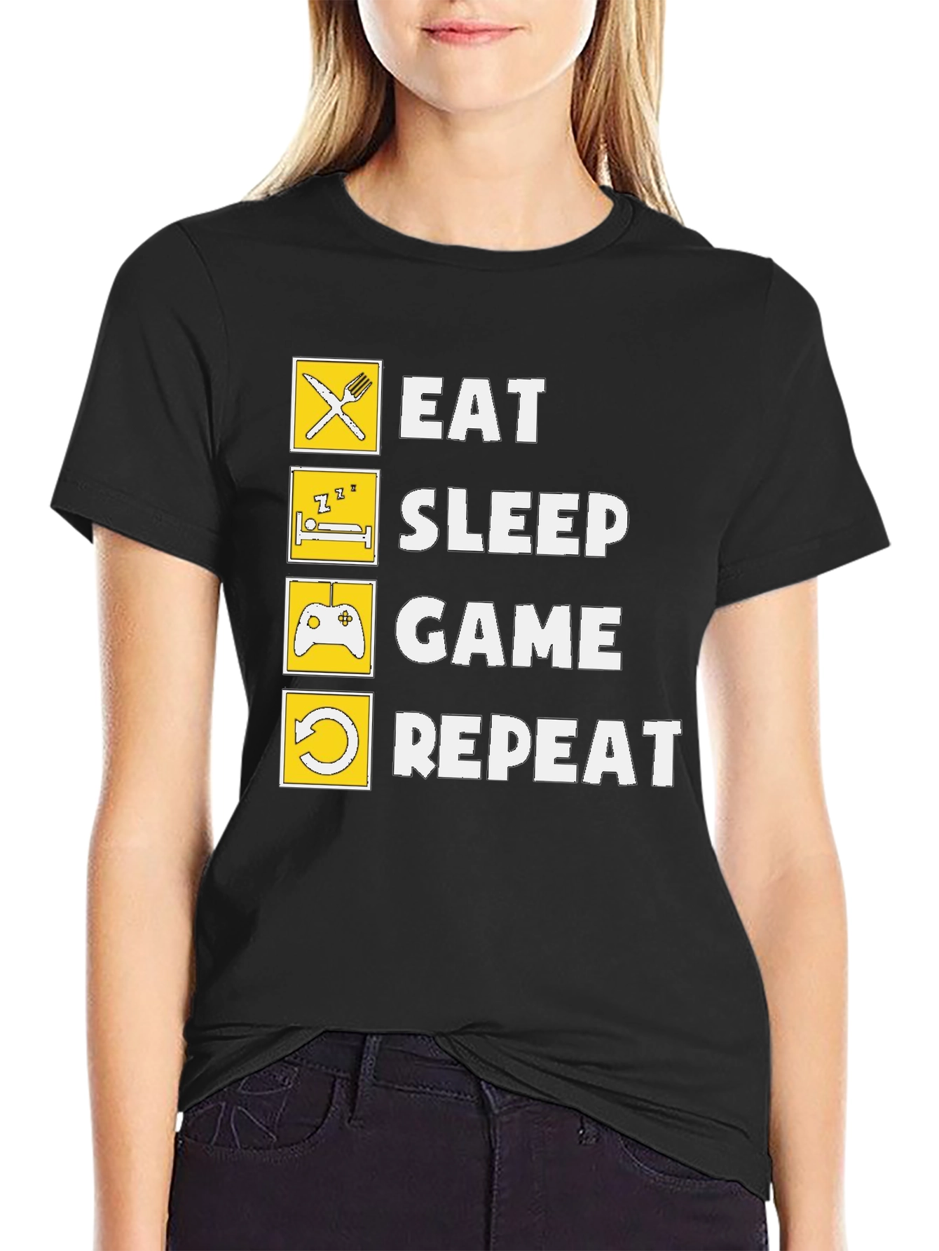 Eat Sleep Game Repeat Black Graphic Tee