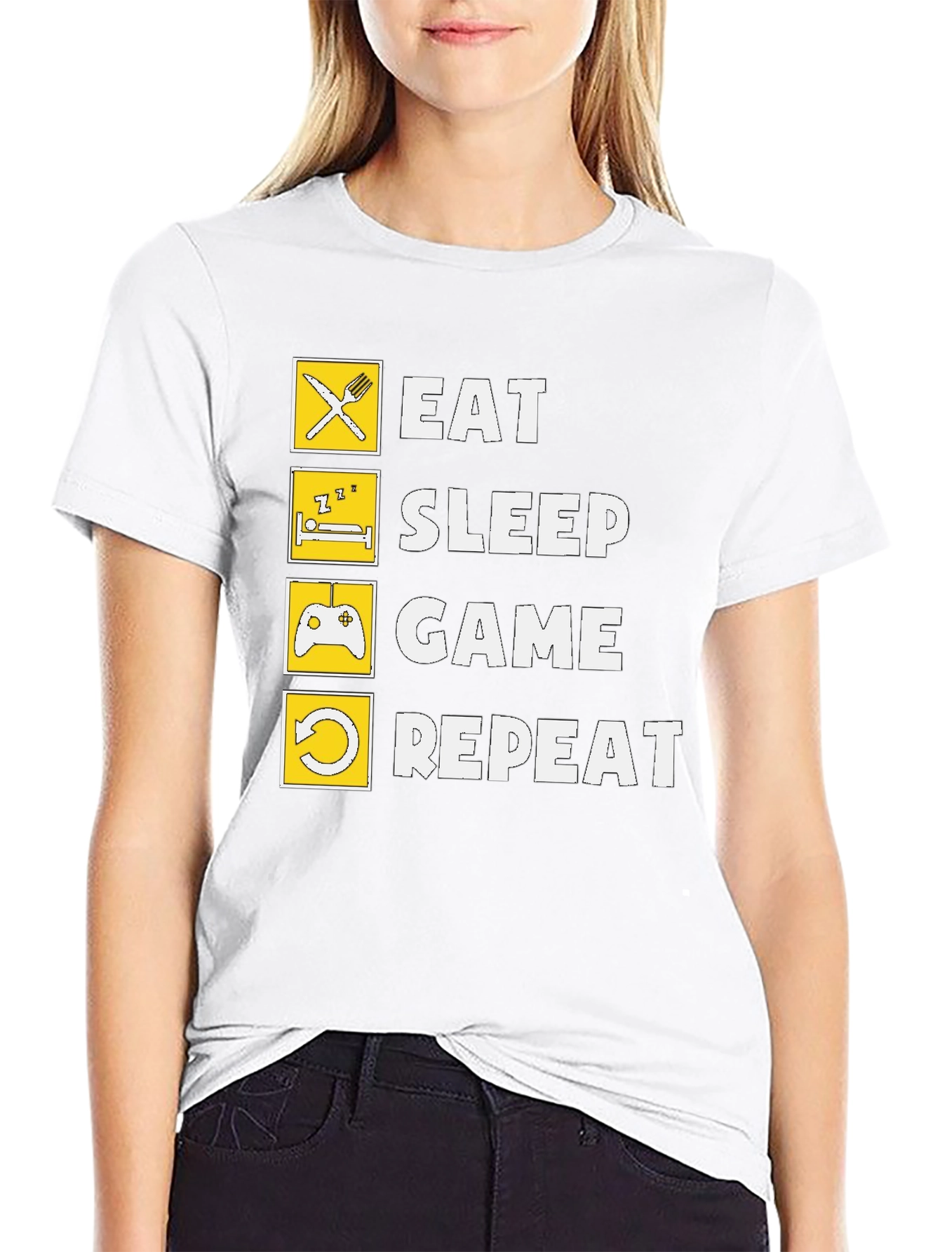 Eat Sleep Game Repeat Black Graphic Tee