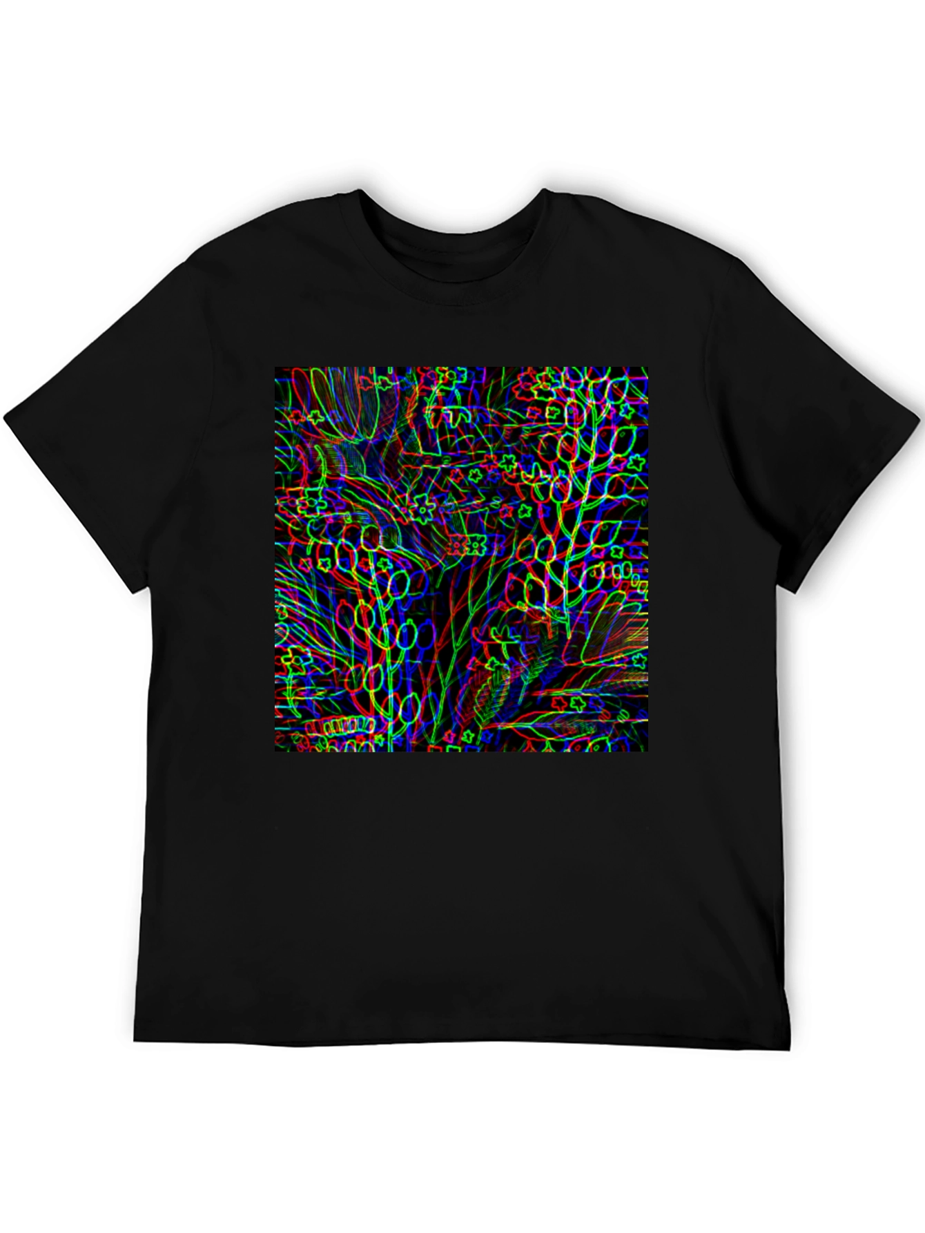 Abstract Botanical Print Black T-Shirt