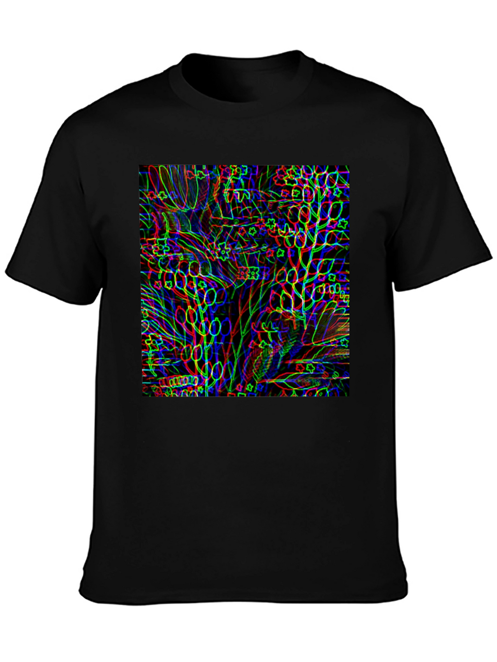 Abstract Botanical Print Black T-Shirt