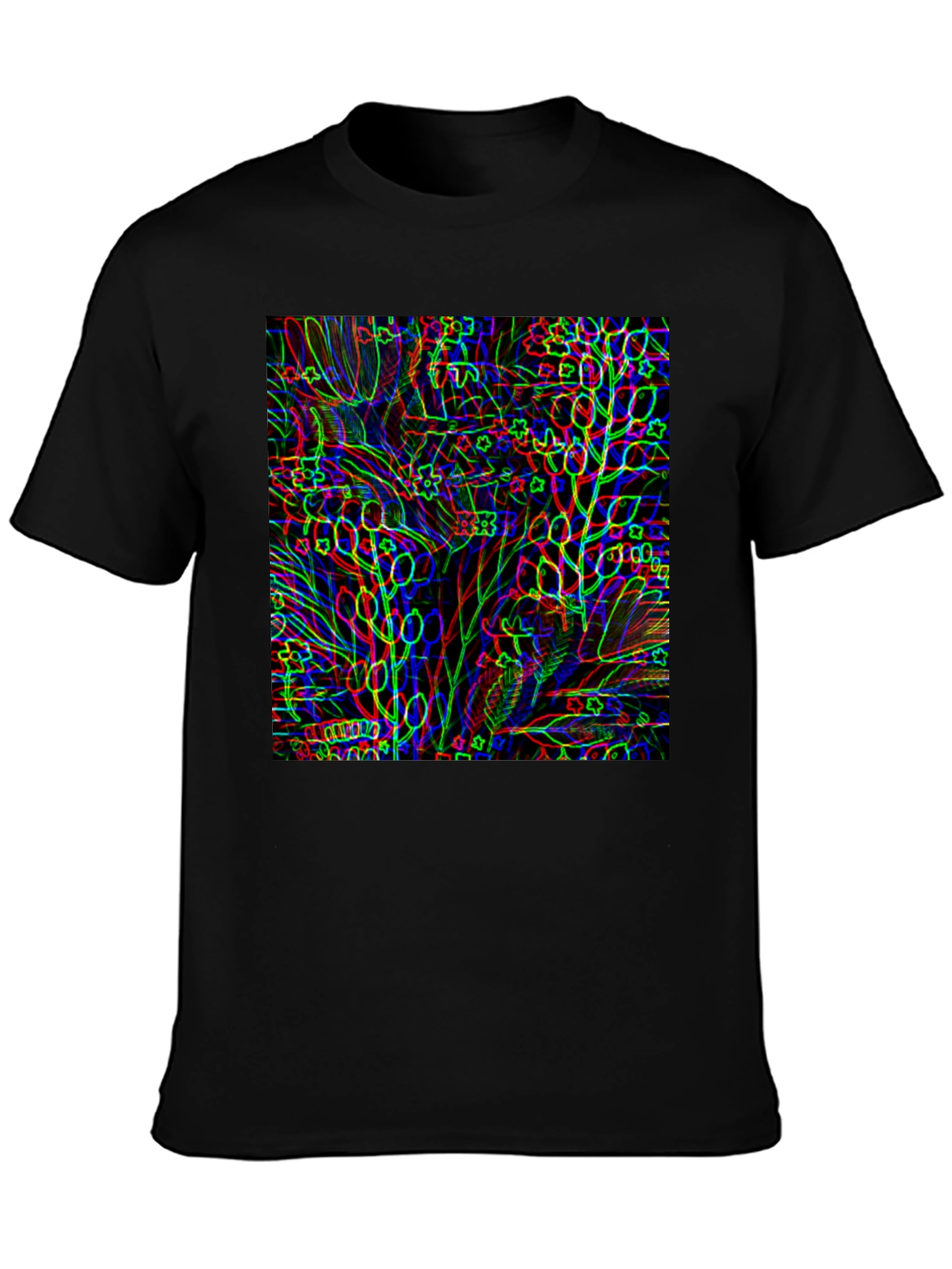Abstract Botanical Print Black T-Shirt