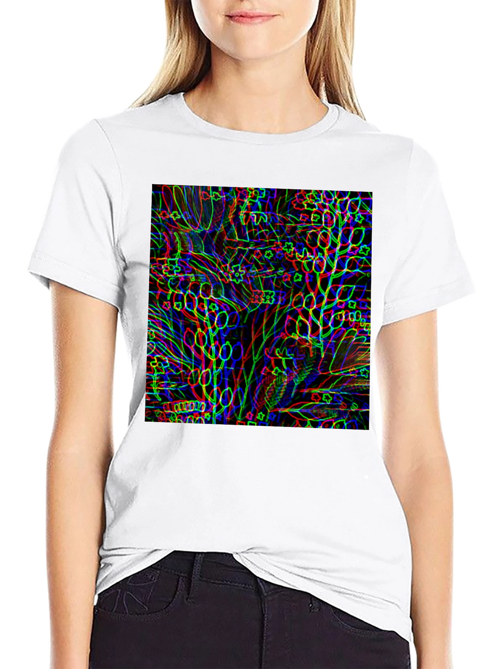 Abstract Botanical Print Black T-Shirt