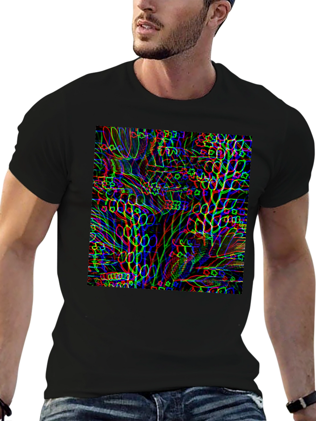 Abstract Botanical Print Black T-Shirt
