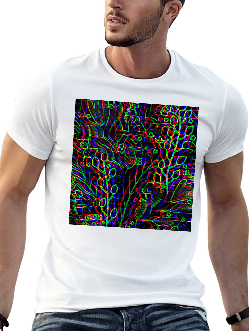 Abstract Botanical Print Black T-Shirt
