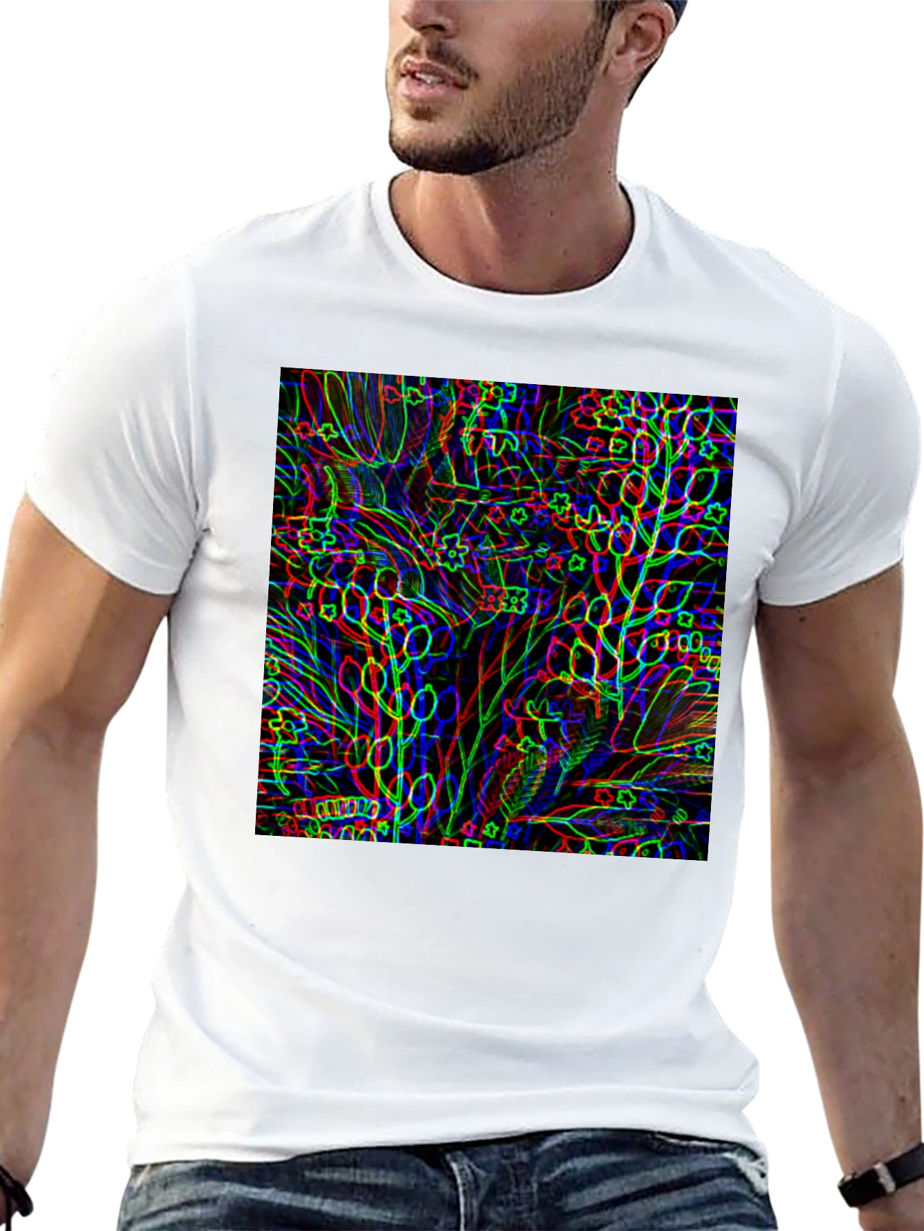 Abstract Botanical Print Black T-Shirt