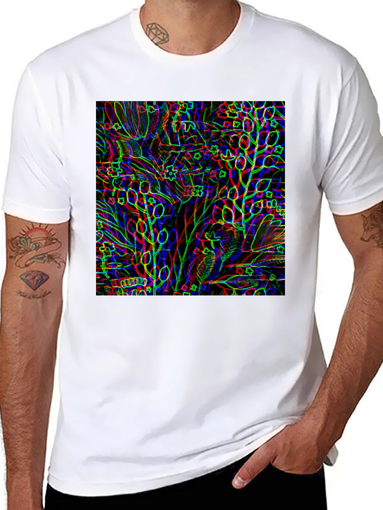 Abstract Botanical Print Black T-Shirt