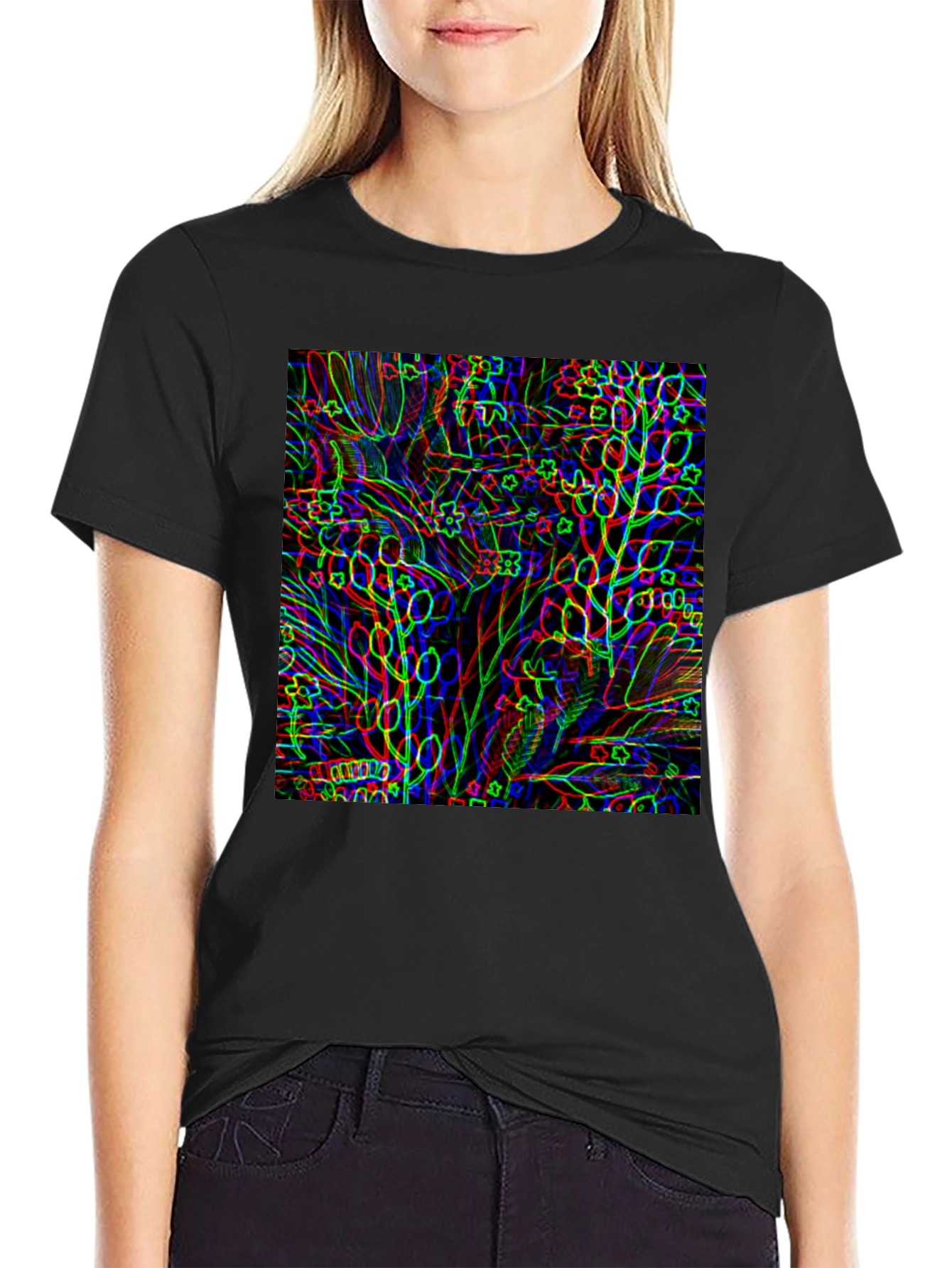 Abstract Botanical Print Black T-Shirt