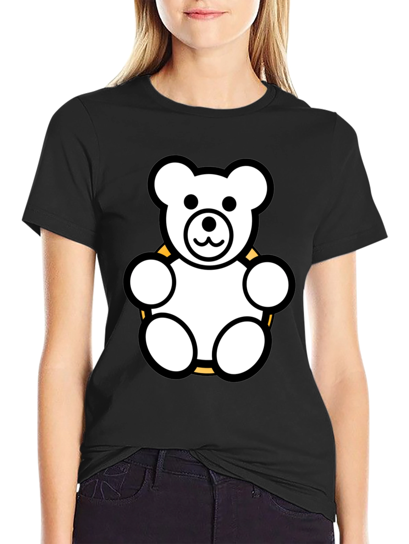 Teddy Bear Graphic Tee - Black Cotton Shirt