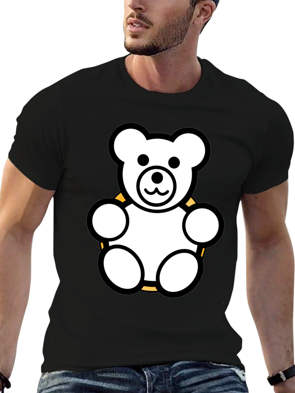 Teddy Bear Graphic Tee - Black Cotton Shirt