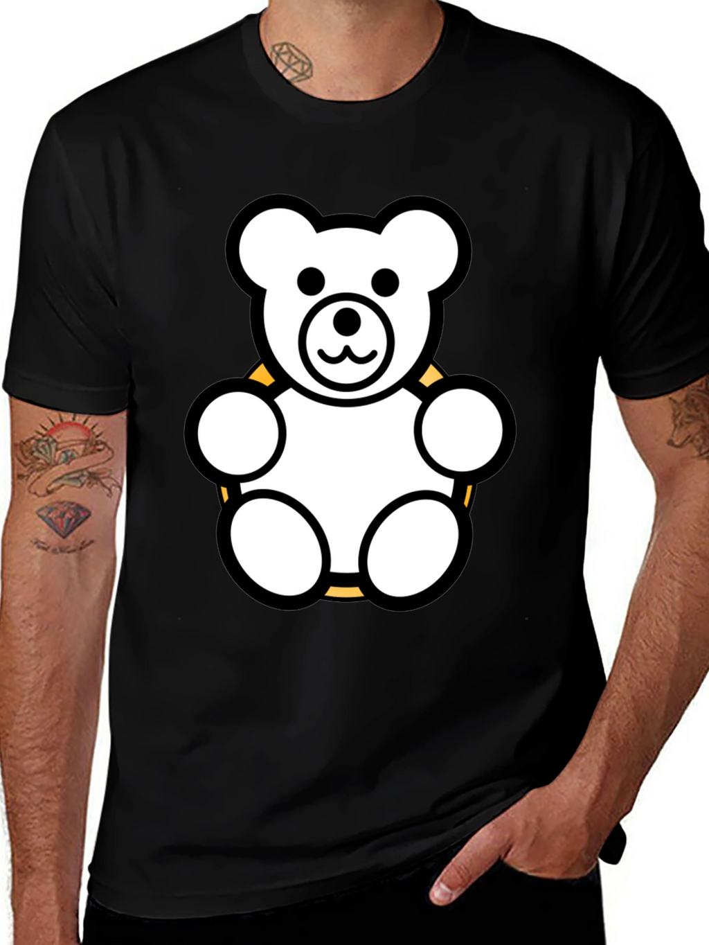 Teddy Bear Graphic Tee - Black Cotton Shirt