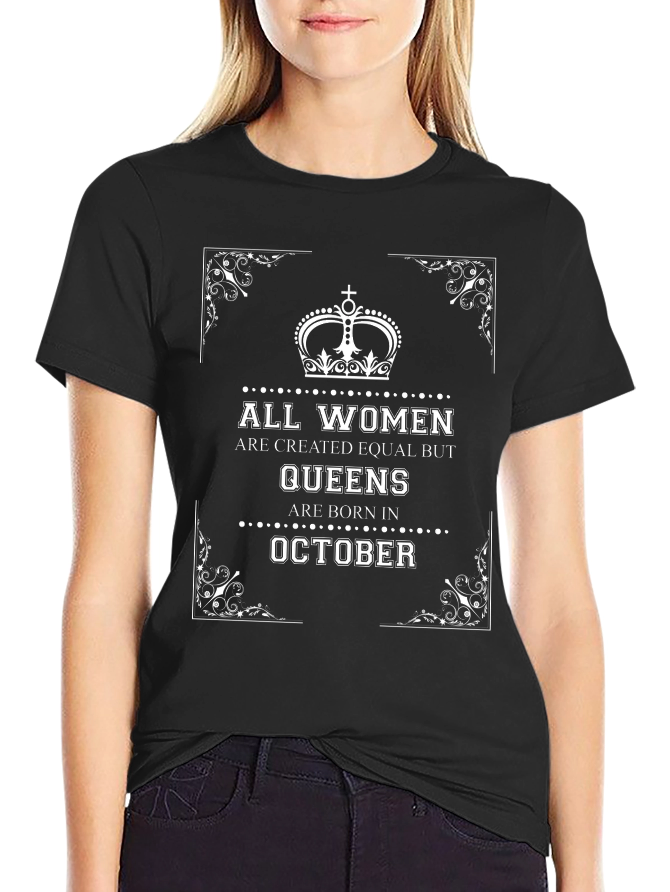 Queens Born in October Black T-Shirt