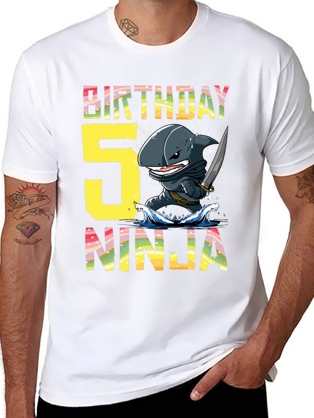 Birthday 5 Ninja Shark T-Shirt