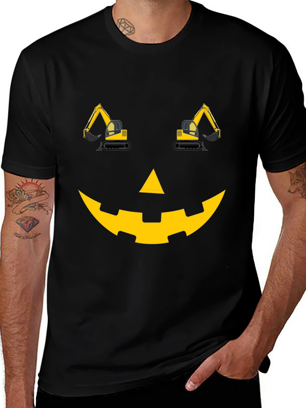 Construction Excavator Pumpkin Face Halloween T-Shirt