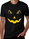 Construction Excavator Pumpkin Face Halloween T-Shirt