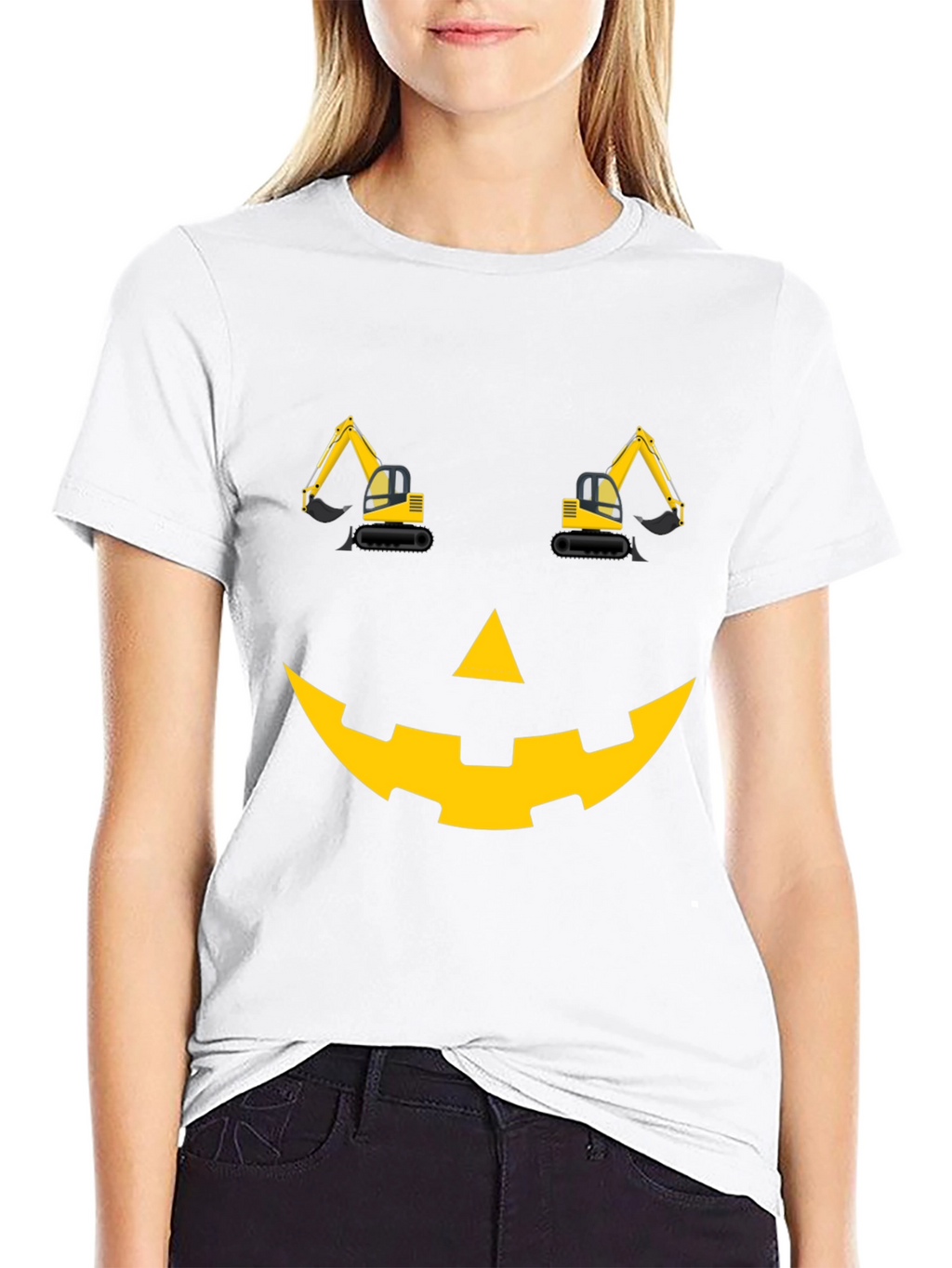 Construction Excavator Pumpkin Face Halloween T-Shirt