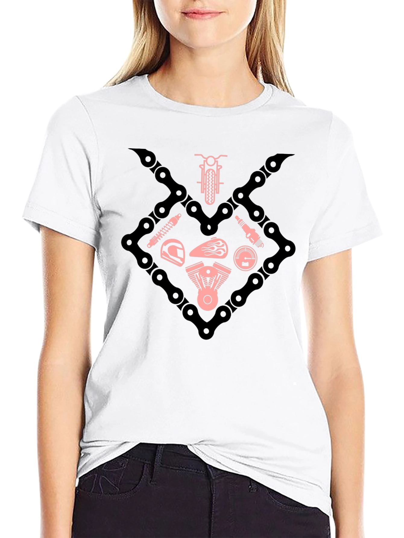 Motorcycle Chain & Parts Graphic Tee - Black