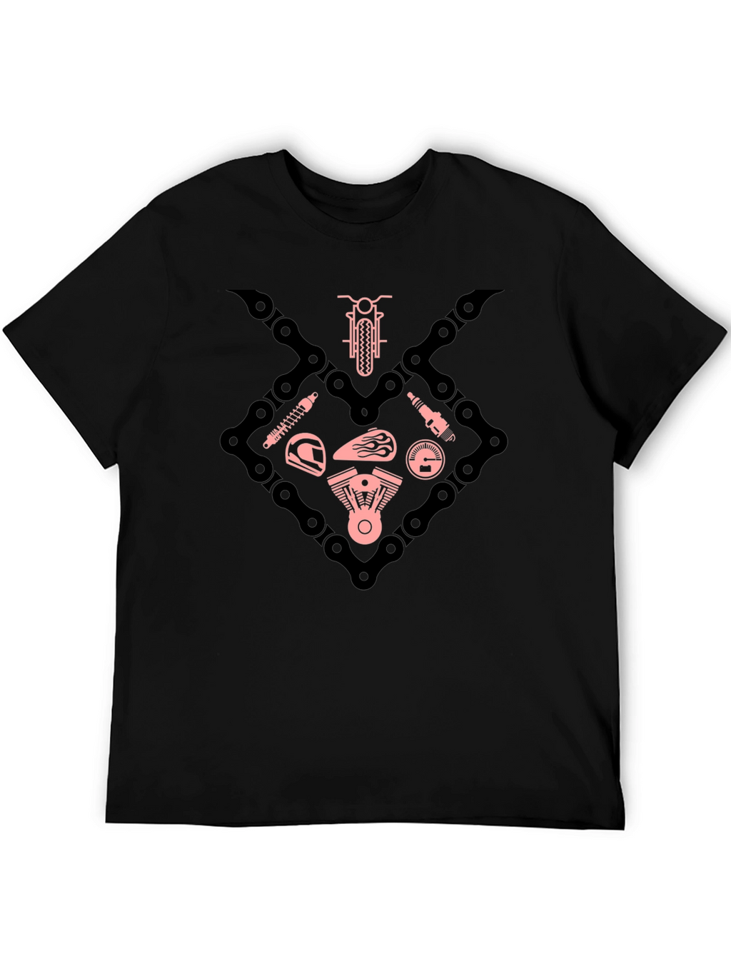 Motorcycle Chain & Parts Graphic Tee - Black
