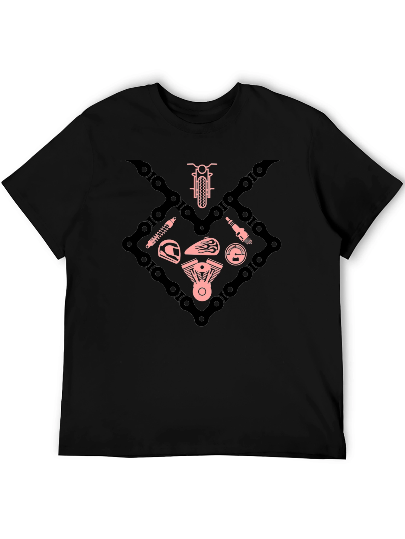 Motorcycle Chain & Parts Graphic Tee - Black