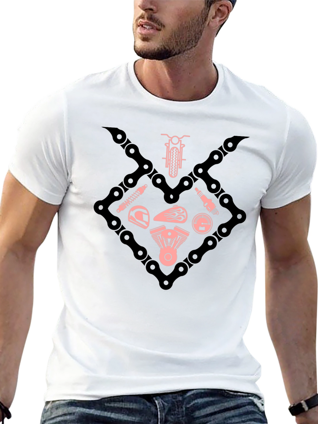 Motorcycle Chain & Parts Graphic Tee - Black