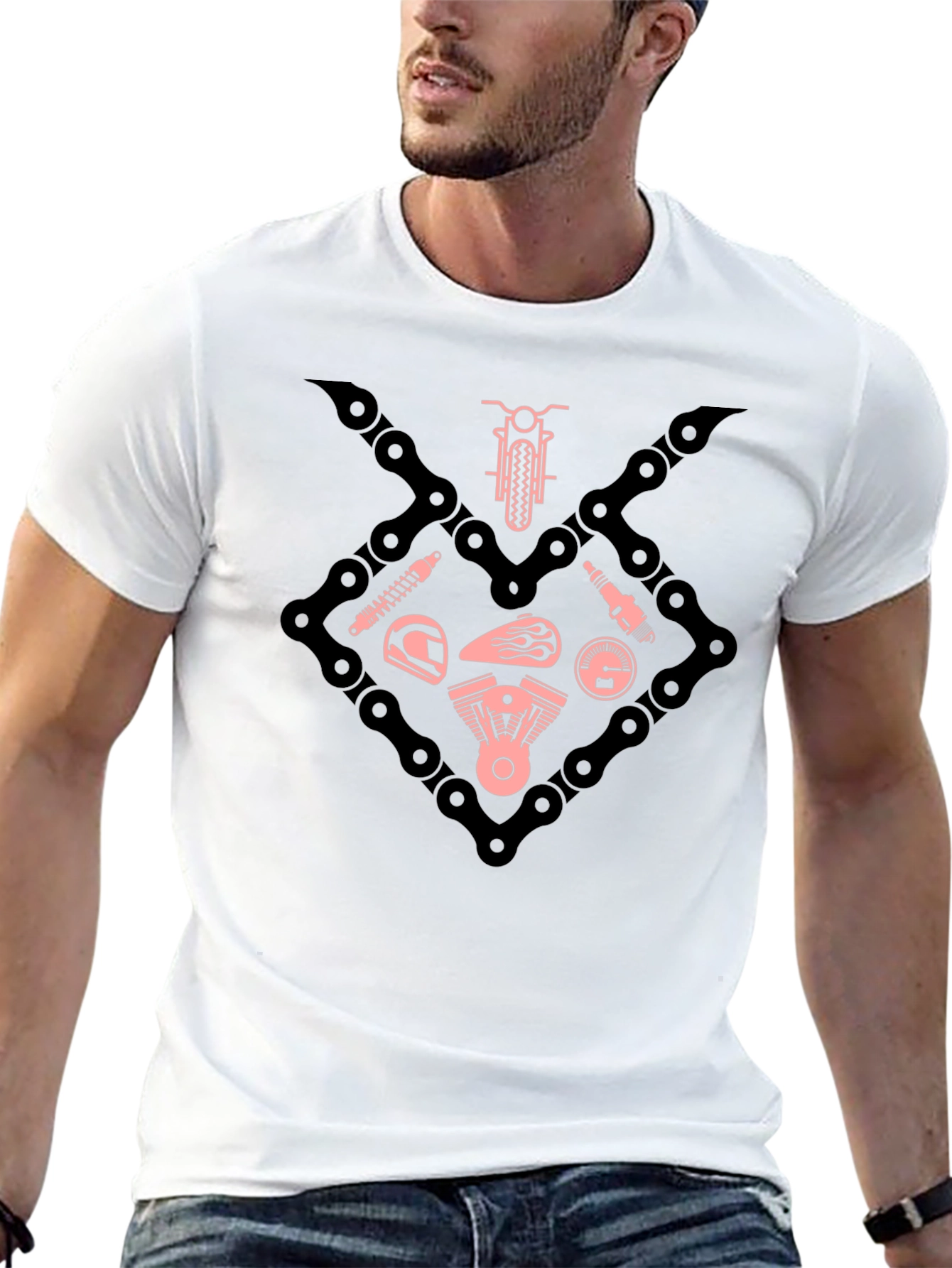 Motorcycle Chain & Parts Graphic Tee - Black