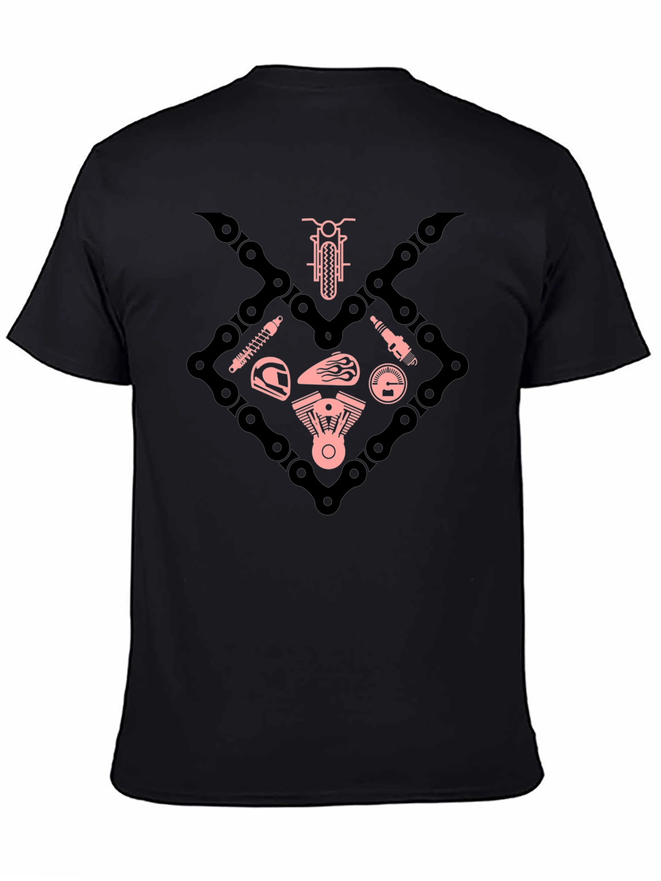 Motorcycle Chain & Parts Graphic Tee - Black