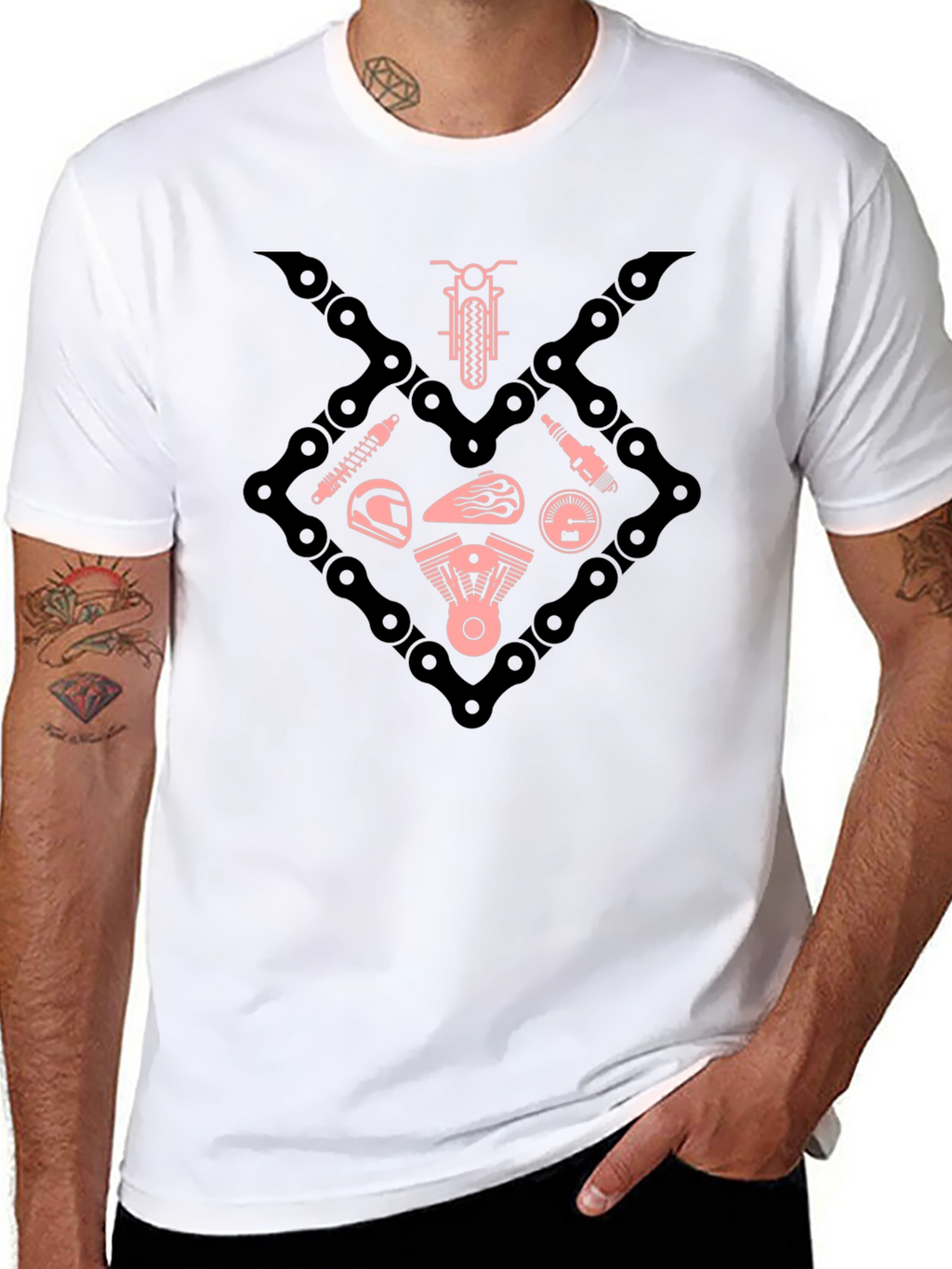 Motorcycle Chain & Parts Graphic Tee - Black
