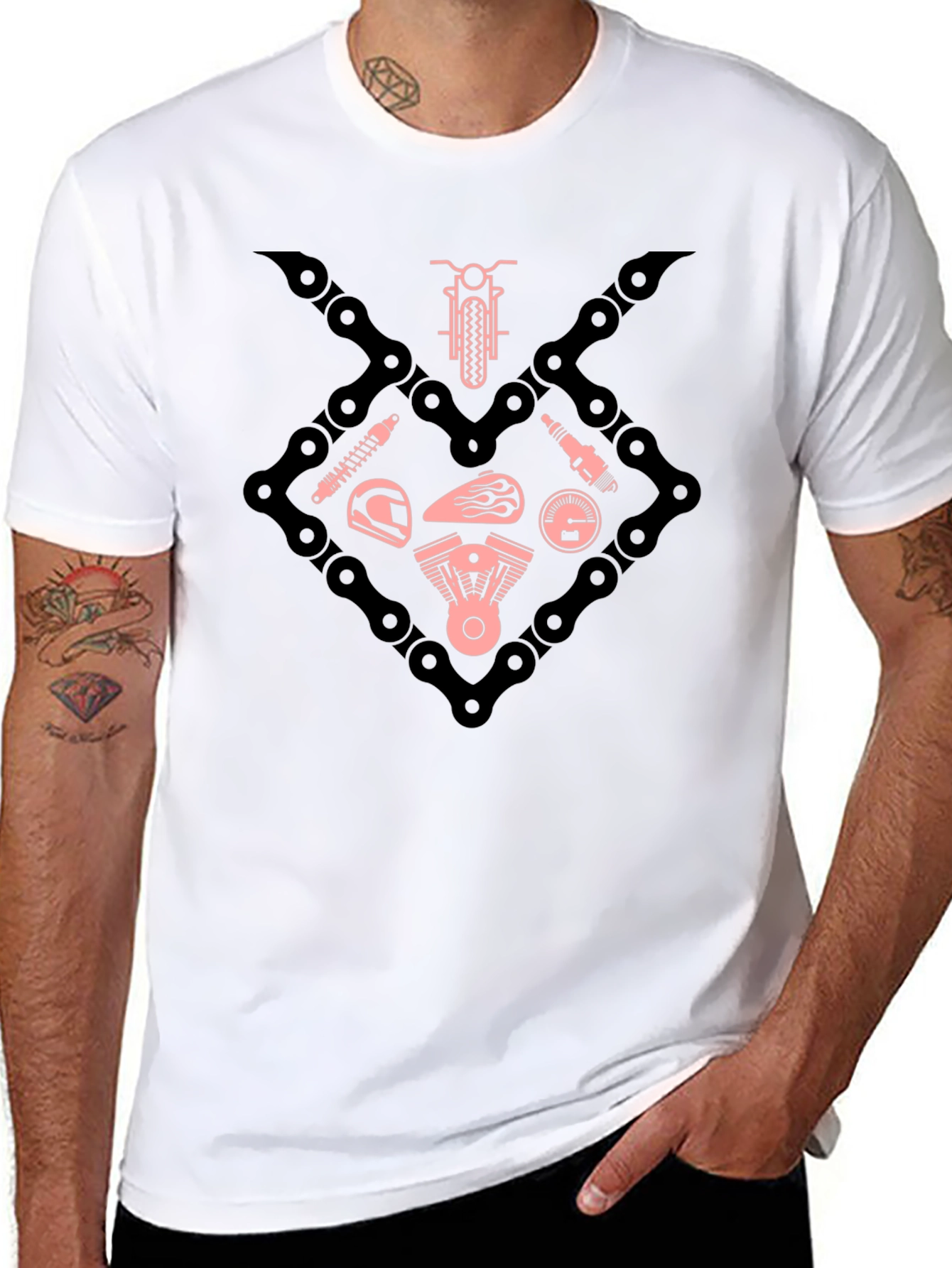 Motorcycle Chain & Parts Graphic Tee - Black