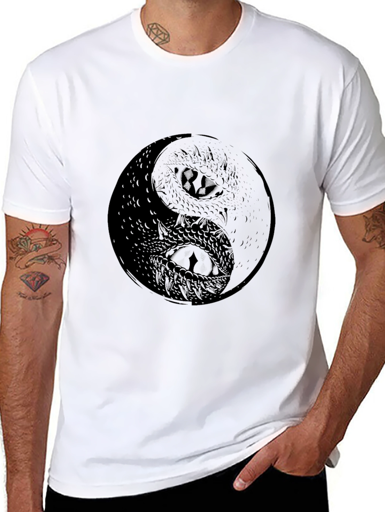 Yin Yang Dragon Graphic Tee - Black