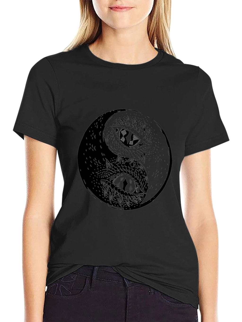 Yin Yang Dragon Graphic Tee - Black