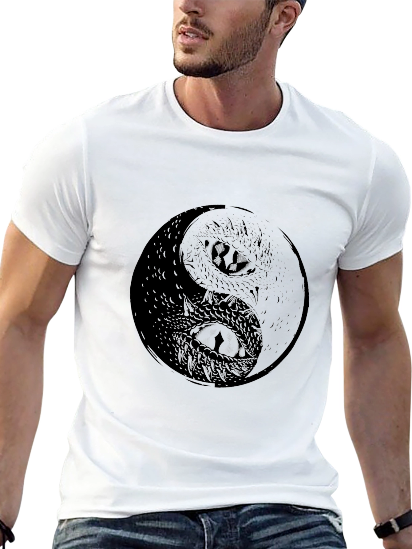 Yin Yang Dragon Graphic Tee - Black