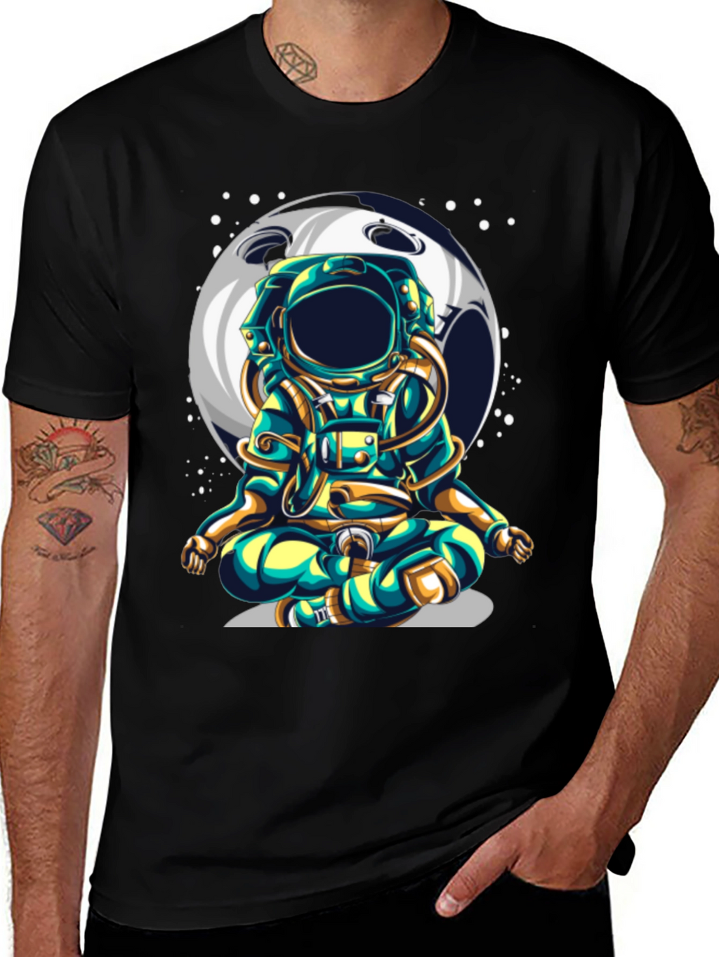 Astronaut Moon T-Shirt - Meditating Space Traveler