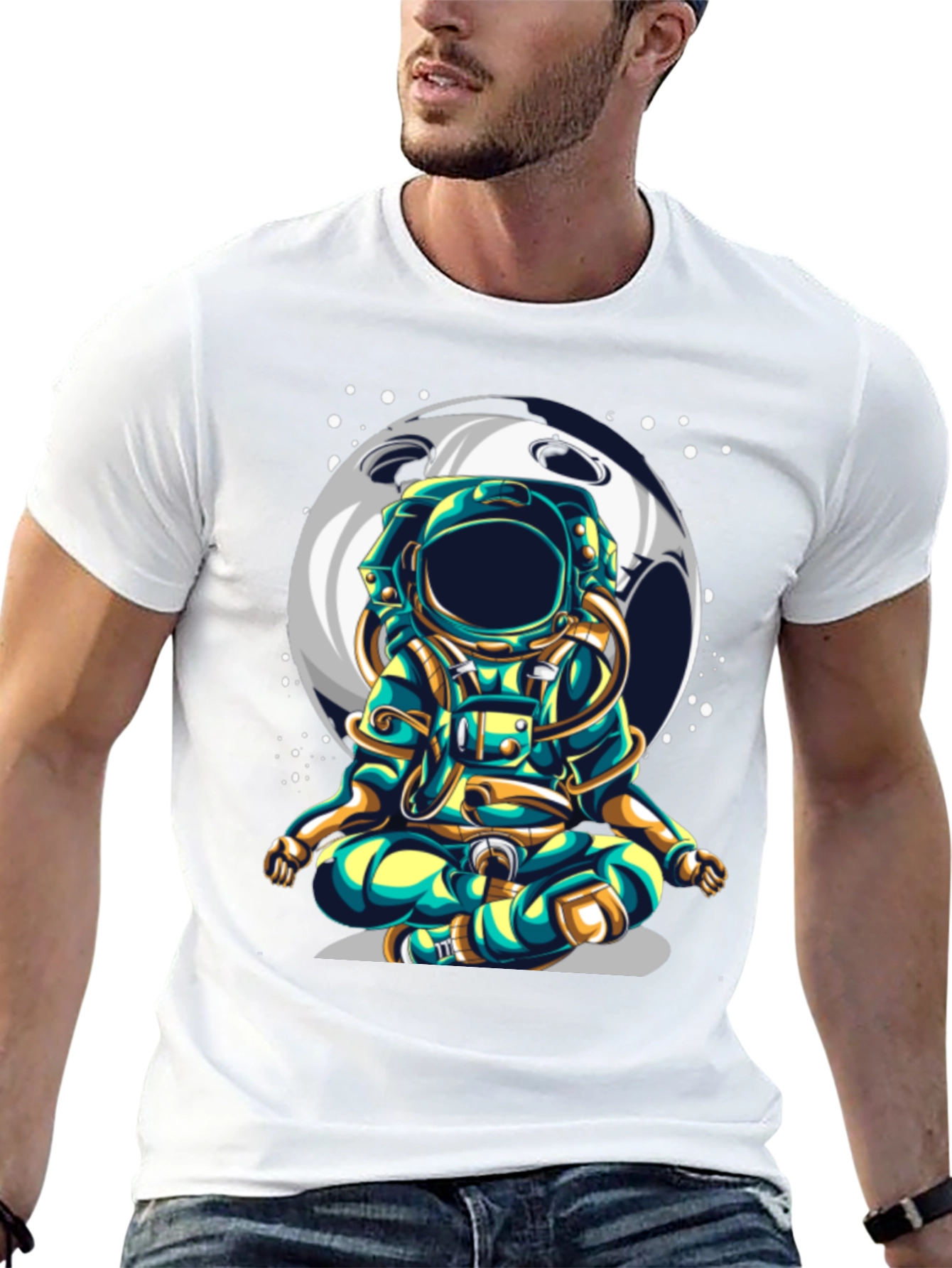 Astronaut Moon T-Shirt - Meditating Space Traveler
