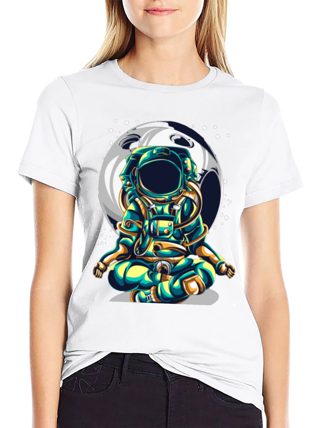 Astronaut Moon T-Shirt - Meditating Space Traveler