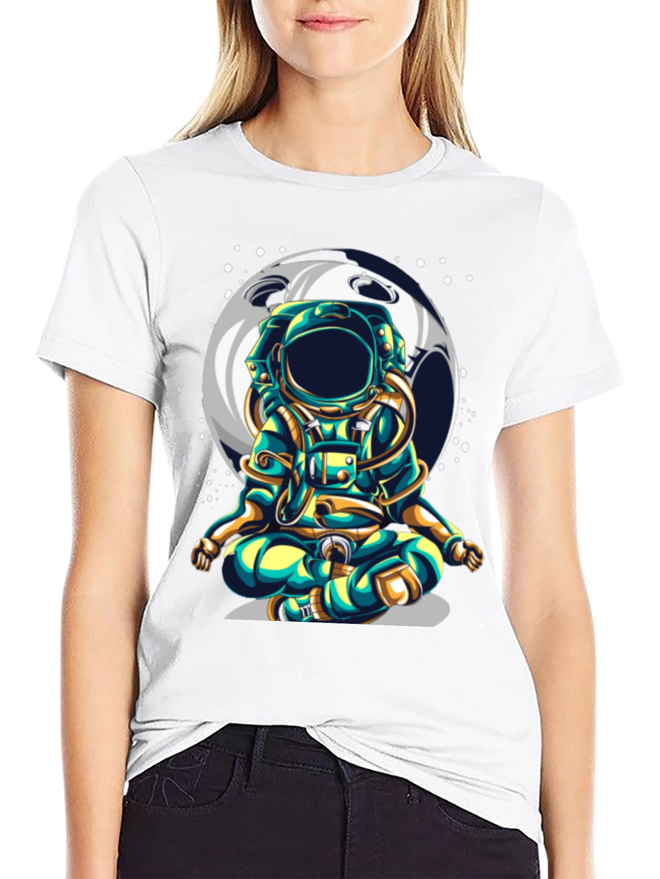 Astronaut Moon T-Shirt - Meditating Space Traveler