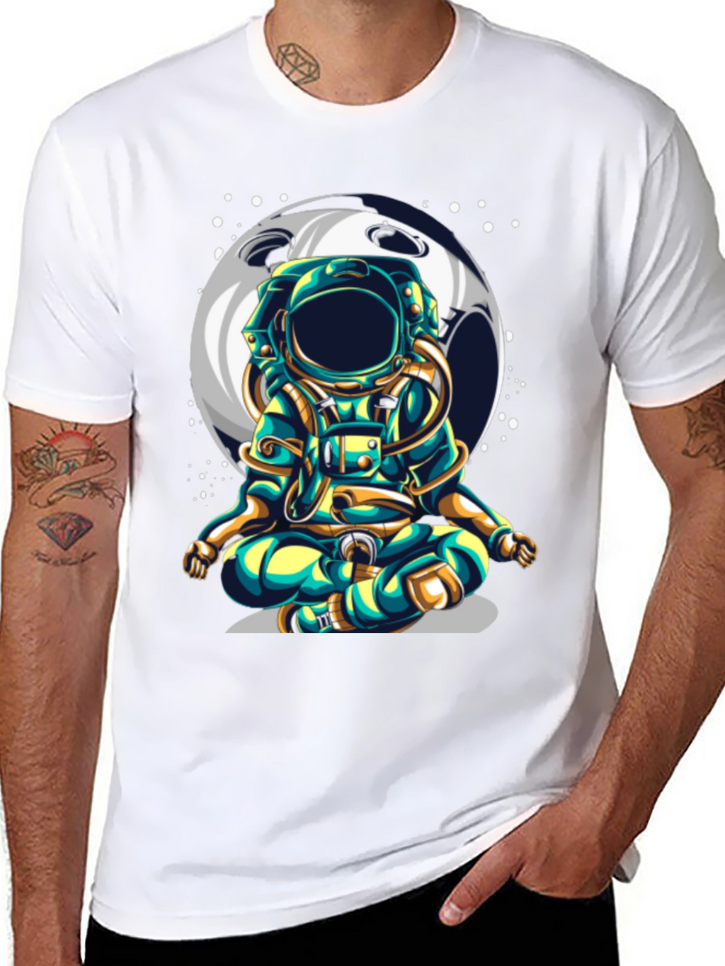 Astronaut Moon T-Shirt - Meditating Space Traveler