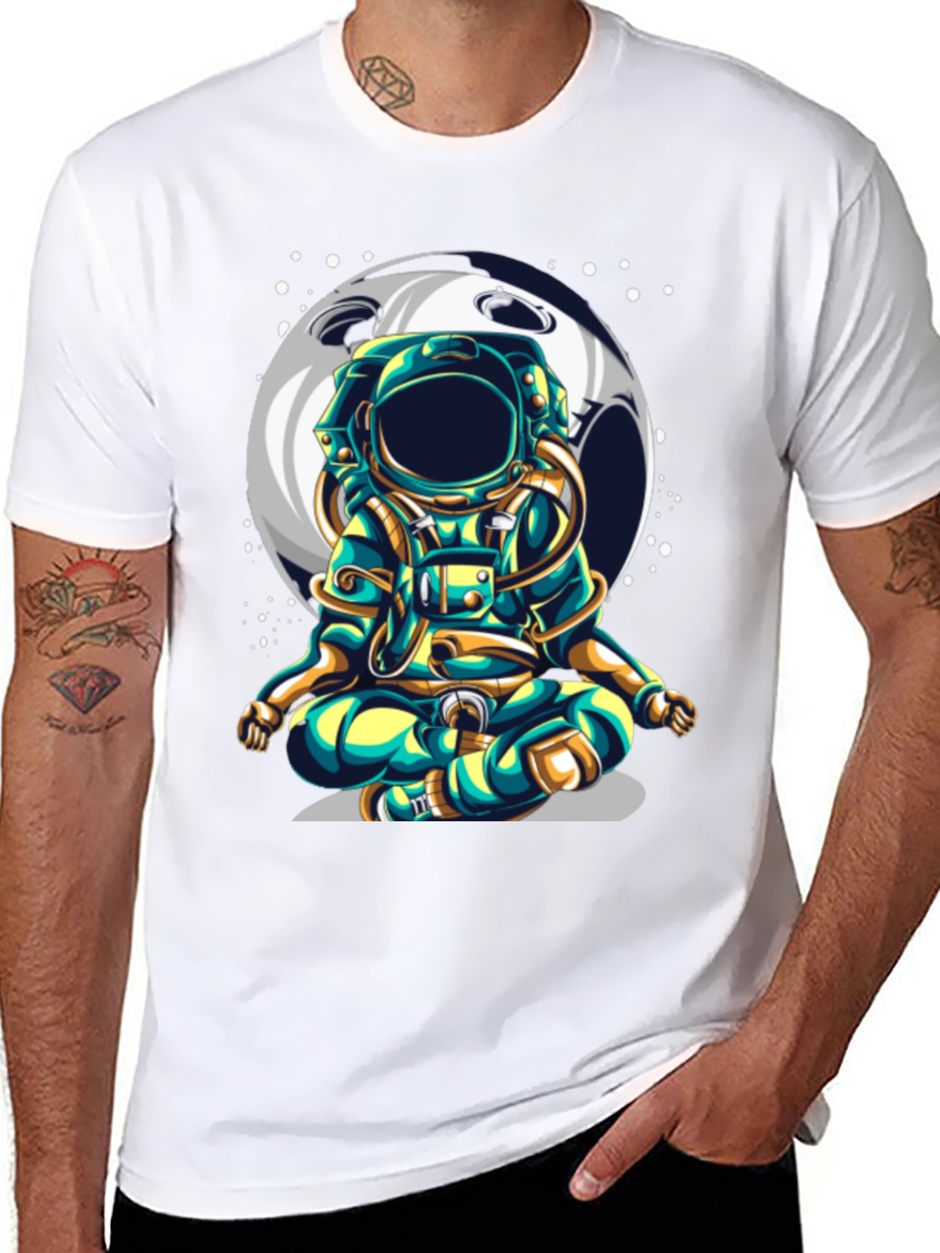 Astronaut Moon T-Shirt - Meditating Space Traveler