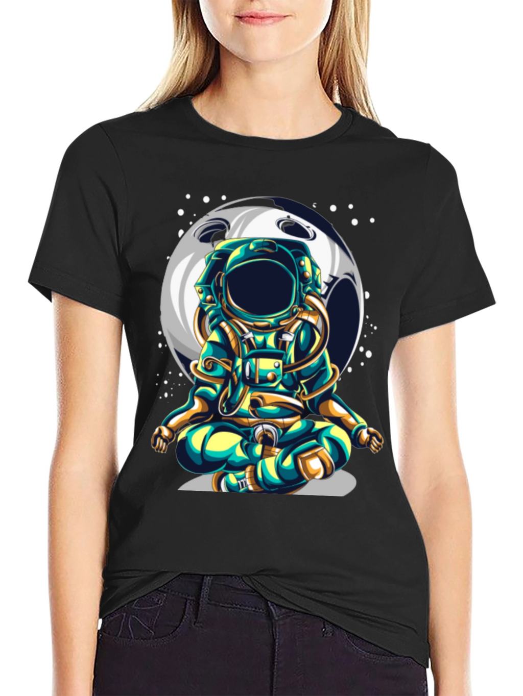 Astronaut Moon T-Shirt - Meditating Space Traveler