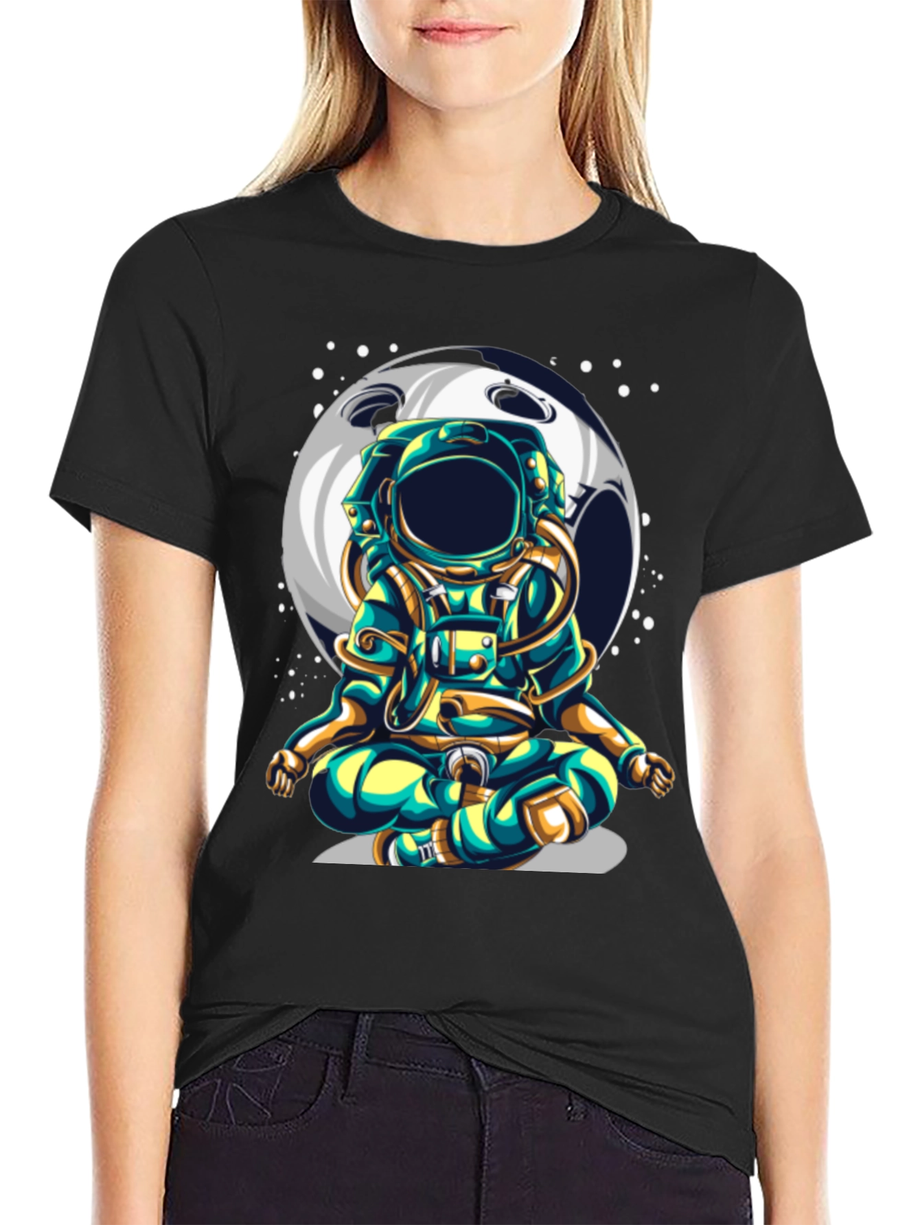 Astronaut Moon T-Shirt - Meditating Space Traveler