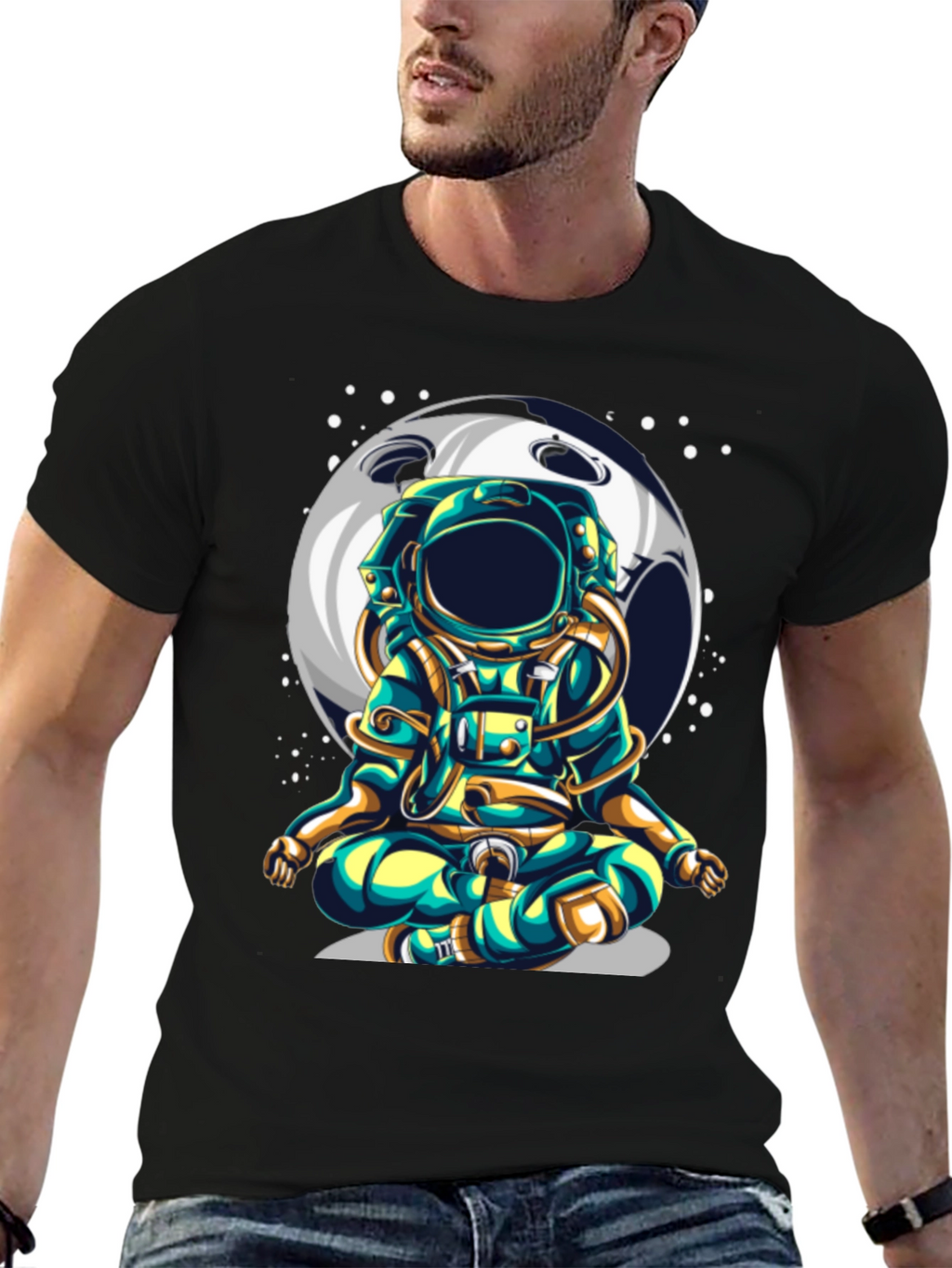 Astronaut Moon T-Shirt - Meditating Space Traveler