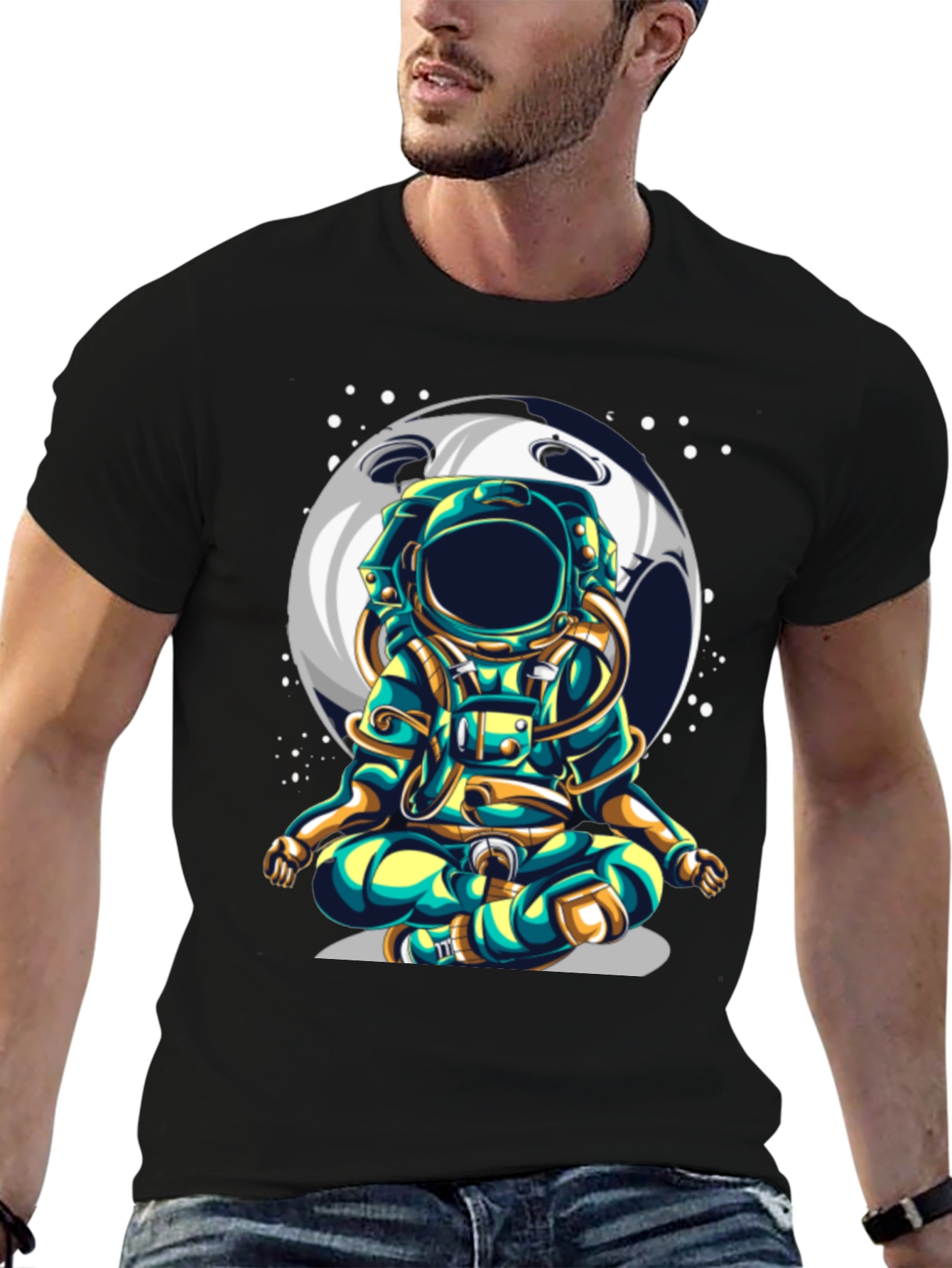 Astronaut Moon T-Shirt - Meditating Space Traveler