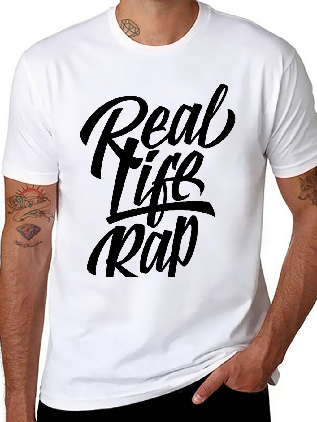 Real Life Rap Black Graphic Tee Shirt